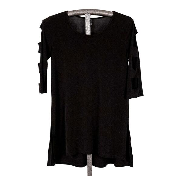 Clara Sun Woo Women's Tunic Top Size XS Black V-Neck Ladder Sleeve Minimalist - Picture 1 of 6